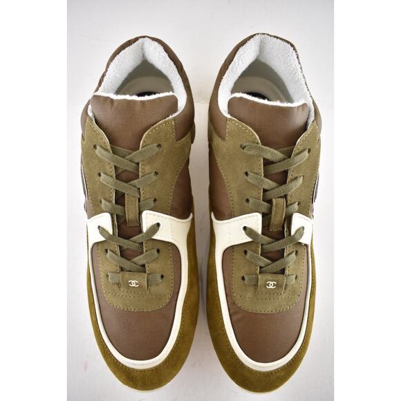 Chanel 20C Mens Brown Green White CC Logo Low Top Runner Trainer Sneaker 44 11 - Picture 8 of 12